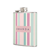 Personalisierte Rosa Minze Pastell Streifen Flachmann (Links)