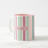 Personalisierte Rosa Minze Pastellstreifen Zweifarbige Tasse (Vorderseite Links)