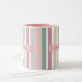 Personalisierte Rosa Minze Pastellstreifen Zweifarbige Tasse (Mittel)
