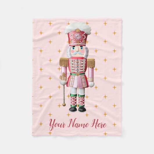 Personalisierte rosa Nussknacker-Weihnachtsdecke  Fleecedecke (Vorderseite)