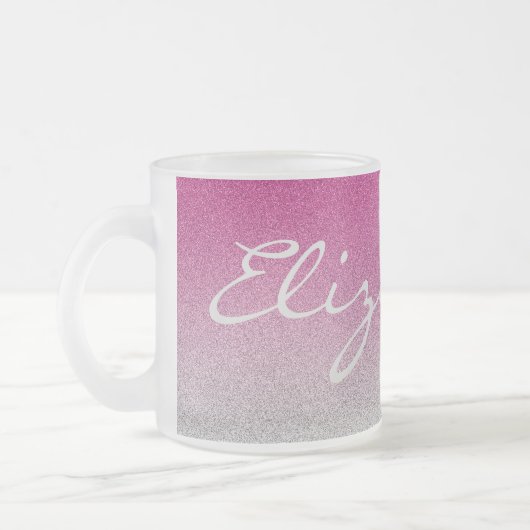Personalisierte rosa Ombre Glitzer-Tasse Mattglastasse (Links)