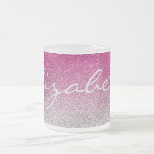 Personalisierte rosa Ombre Glitzer-Tasse Mattglastasse (Mittel)