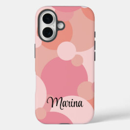 Personalisierte rosa-orangefarbene Moleküle iPhone 16 Hülle