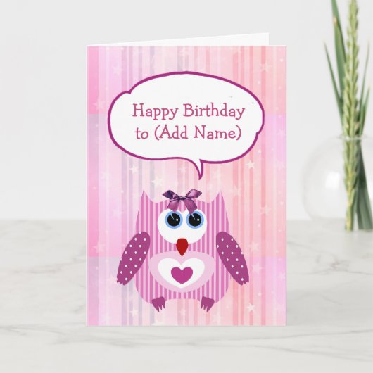 Personalisierte Rosa Owl Happy Birthday Card Karte (Vorderseite)
