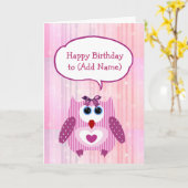 Personalisierte Rosa Owl Happy Birthday Card Karte (Gelbe Blume)