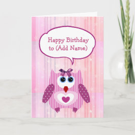 Personalisierte Rosa Owl Happy Birthday Card Karte