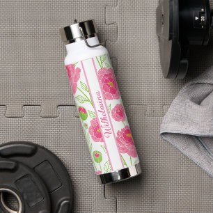 Personalisierte rosa Pfingstrose-Blumen Trinkflasche