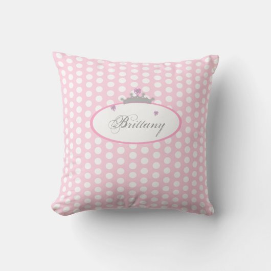 Personalisierte rosa Polka-Punkt-Prinzessin Pillow Kissen (Vorderseite)