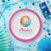 Personalisierte rosa Poolparty Pappteller (Party)