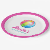 Personalisierte rosa Poolparty Pappteller (Schrägansicht)
