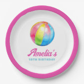 Personalisierte rosa Poolparty Pappteller (Vorderseite)