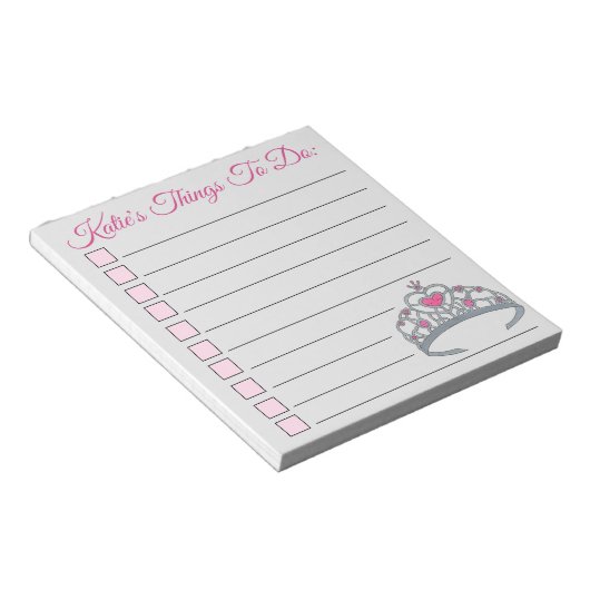 Personalisierte rosa Prinzessin Tiara Dinge zu tun Notizblock (angewinkelt)