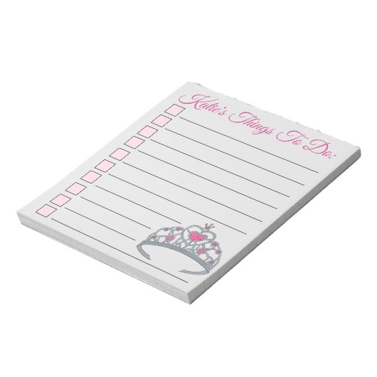 Personalisierte rosa Prinzessin Tiara Dinge zu tun Notizblock (Rotiert)