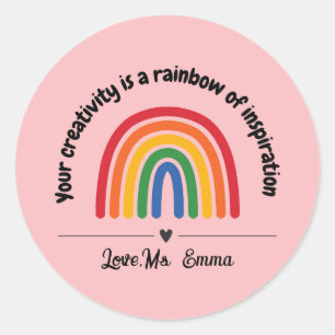 Personalisierte rosa Regenbogen-Herz-Lehrerbelohnu Runder Aufkleber