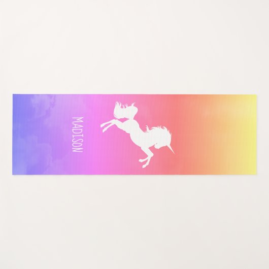 Personalisierte Rosa Regenbogenwolken Unicorn Yogamatte (Vorderseite (Horizontal))
