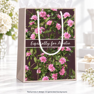 Personalisierte rosa Rhododendronblüten Mittlere Geschenktüte