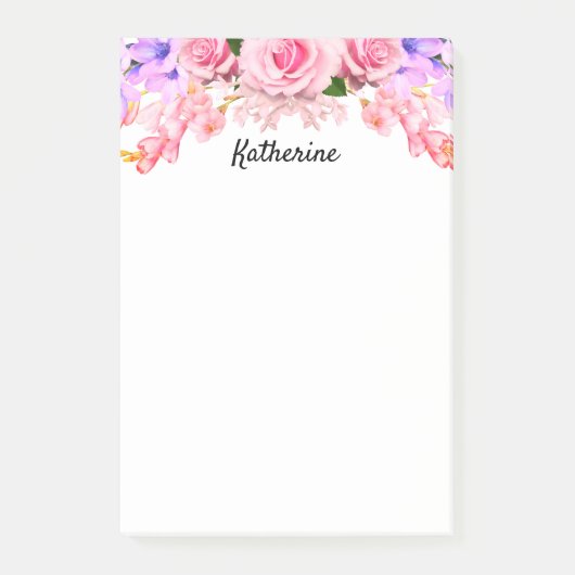 Personalisierte rosa Rose Blumennoten Post-it Klebezettel (Vorderseite)