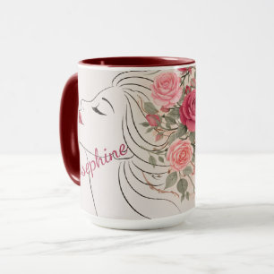 Personalisierte rosa Rosen Blumen Haarspange Frau Tasse
