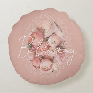 Personalisierte rosa Rosen Romantisch Elegant Vint Rundes Kissen