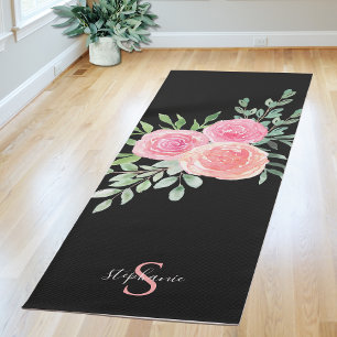 Personalisierte rosa Rosen schwarz Yogamatte