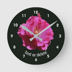 Personalisierte rosa Rosenblume Runde Wanduhr