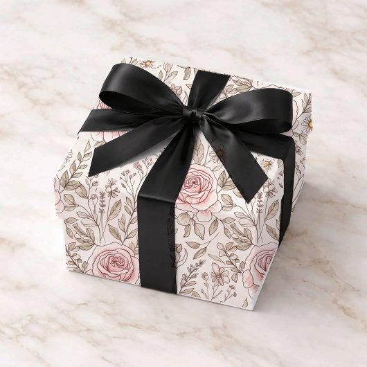 Personalisierte rosa Rosenhochzeit Geschenkpapier Set