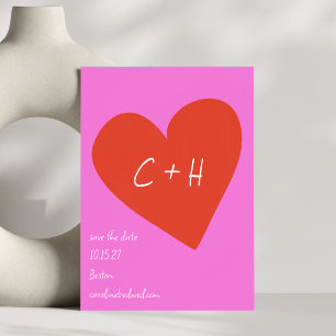 Personalisierte Rosa Rotes Herz Liebe Paare Initia Save The Date