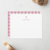 Personalisierte rosa Schleife Gingham Mitteilungskarte (Vorderseite/Rückseite Beispiel)