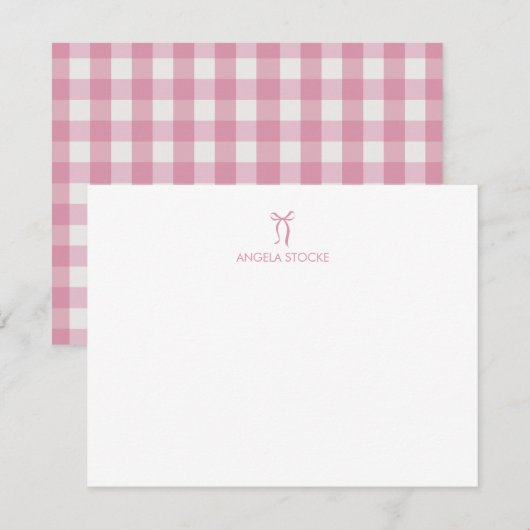 Personalisierte rosa Schleife Gingham Mitteilungskarte (Vorne/Hinten)