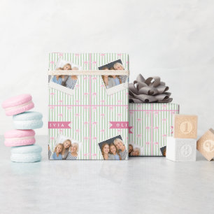 Personalisierte Rosa Schleife Grüne Streifen Coque Geschenkpapier