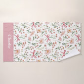 Personalisierte rosa Schleifen und Blumen Badehandtuch (Badehandtuch)