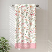 Personalisierte rosa Schleifen und Blumen Badehandtuch