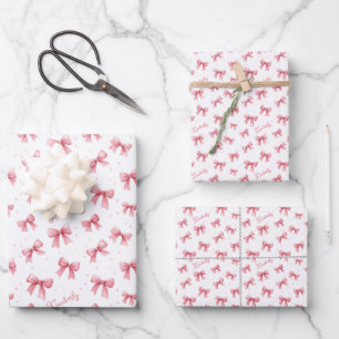 Personalisierte rosa Schleifenname Geschenkpapier Set