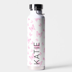 Personalisierte rosa Schmetterlinge Trinkflasche