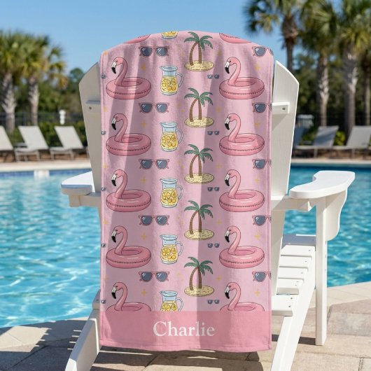 Personalisierte rosa Sommerlaune Badehandtuch