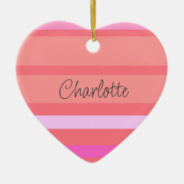 Personalisierte rosa Streifen Herz Keramik Ornament