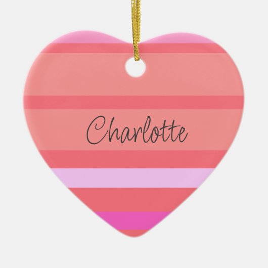 Personalisierte rosa Streifen Herz Keramik Ornament (Vorne)