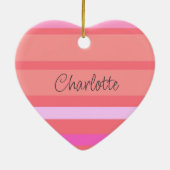 Personalisierte rosa Streifen Herz Keramik Ornament (Hinten)