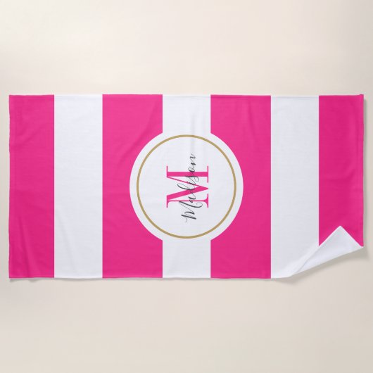 Personalisierte, rosa Streifen in der Farbe Chic M Strandtuch (Vorderseite)