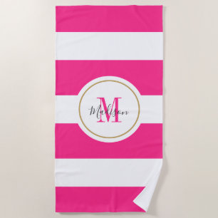 Personalisierte, rosa Streifen in der Farbe Chic M Strandtuch