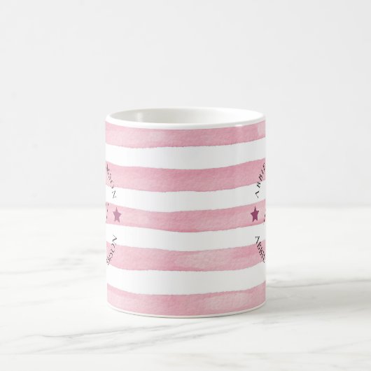 personalisierte rosa Streifen mit Monogramm Kaffeetasse (Mittel)