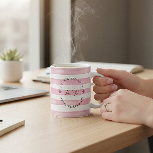personalisierte rosa Streifen mit Monogramm Kaffeetasse