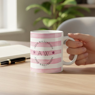 personalisierte rosa Streifen mit Monogramm Kaffeetasse