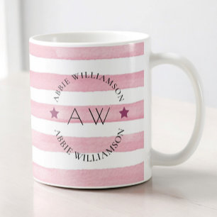 personalisierte rosa Streifen mit Monogramm Kaffeetasse