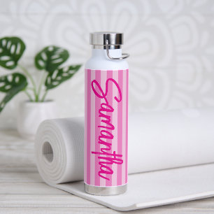 Personalisierte, rosa Streifen Trinkflasche