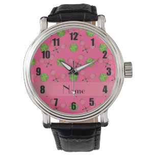 Personalisierte rosa Tennisnamensbälle Armbanduhr