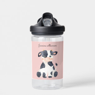 Personalisierte, rosa, trendige Aquarellkuh Trinkflasche