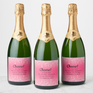 Personalisierte rosa tropfende Glitter-Trendy-Hoch Schaumweinetikett