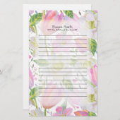 Personalisierte rosa Tulips und grüne Blätter Briefpapier (Vorne/Hinten)