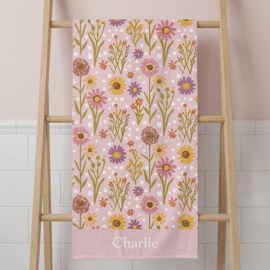 Personalisierte rosa Tupfen-Blumen-Kinder Strandtuch
